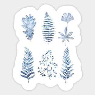 blue leaves collection watercolor Sticker